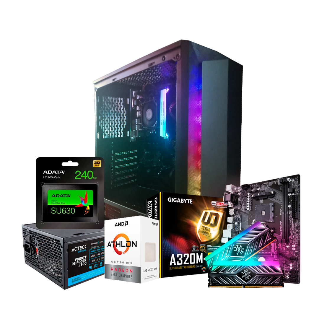 Pc Gamer Compu Armado Amd Athlon 3000g 16gb Rgb Ssd 240gb