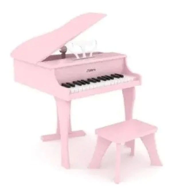 Piano De Cola Para Niños De Madera Con Taburete Rosa