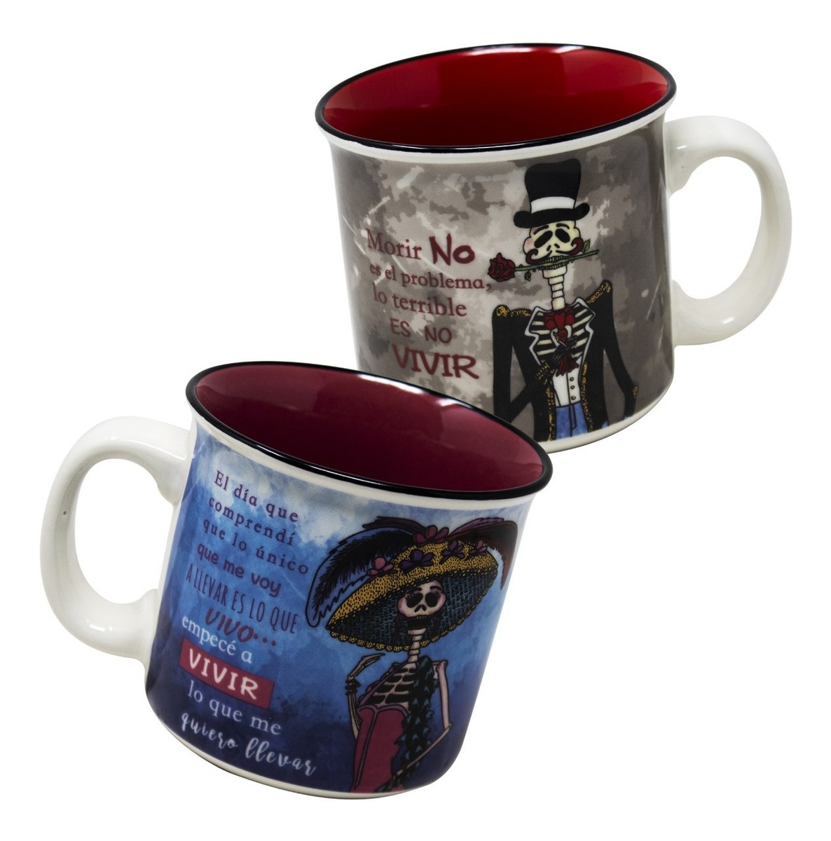 Taza Tarro Grande Cafe Dia De Muertos Catrina Set 2 Piezas 500 Ml