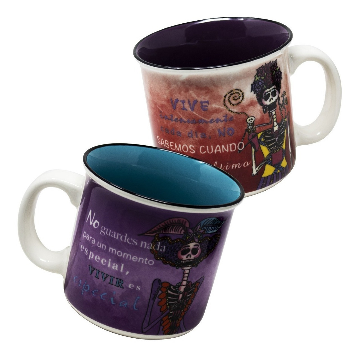 Taza Tarro Grande Cafe Dia De Muertos Catrina Set 2 Piezas 500 Ml