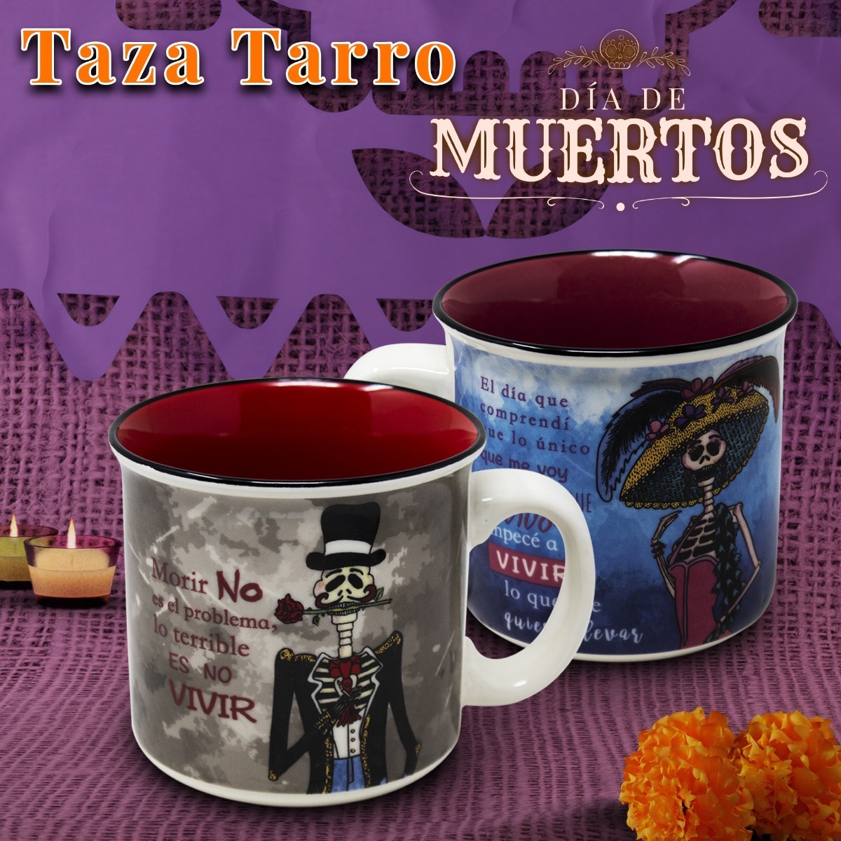 Taza Tarro Grande Cafe Dia De Muertos Catrina Set 2 Piezas 500 Ml