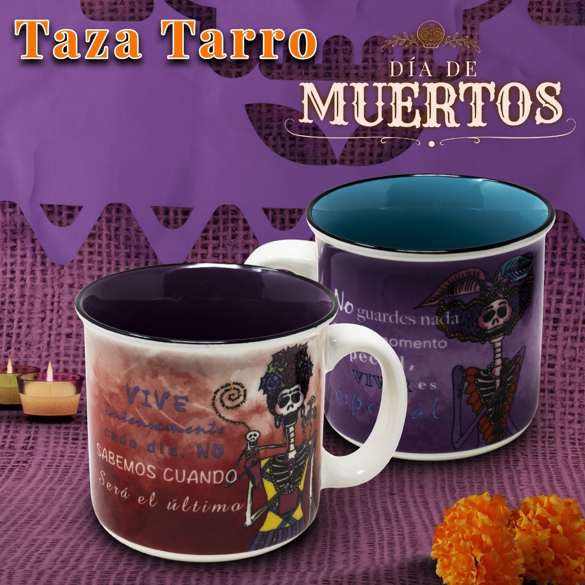 Taza Tarro Grande Cafe Dia De Muertos Catrina Set 2 Piezas 500 Ml
