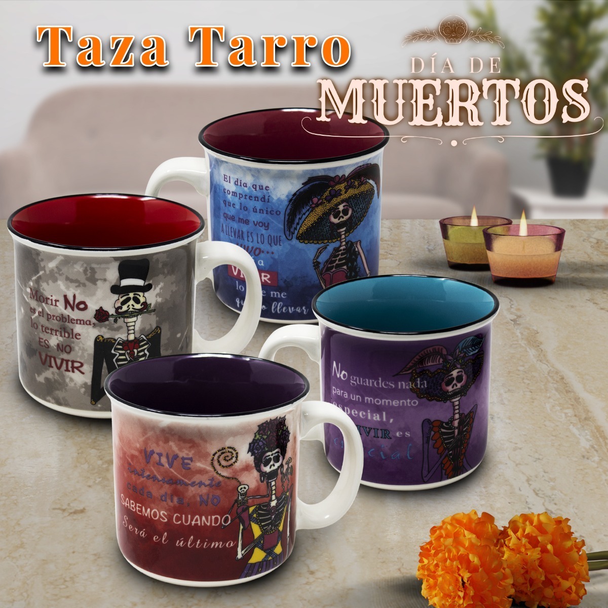 Taza Tarro Grande Cafe Dia De Muertos Catrina Set 2 Piezas 500 Ml