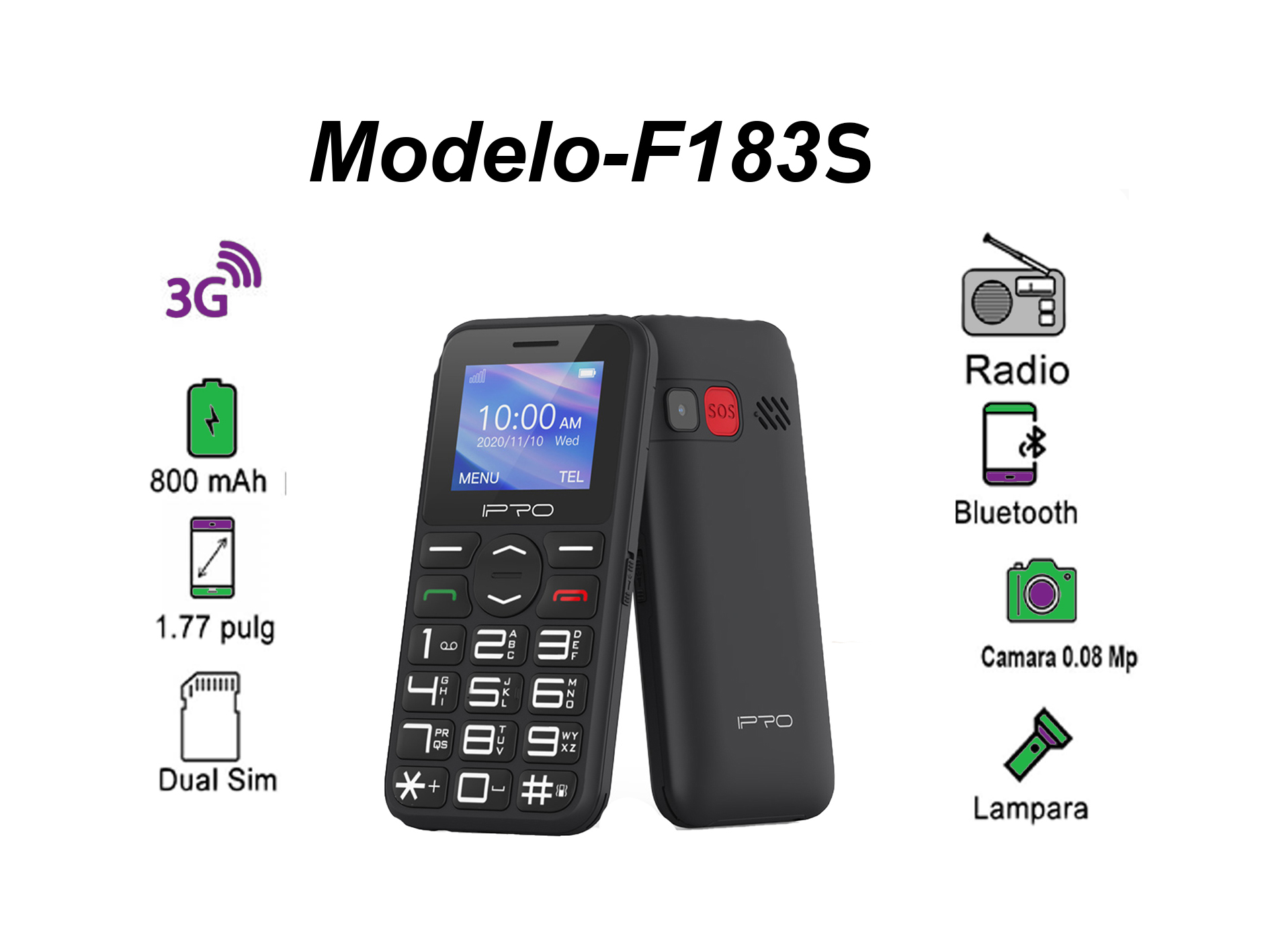 Teléfono Móvil Para Adulto Mayor Boton SOS -F183S