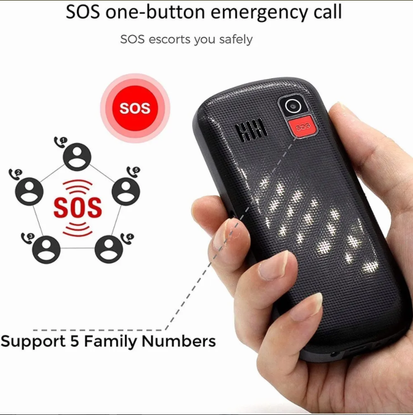 Teléfono móvil para mayores con botón SOS. emergencias ortopedia online