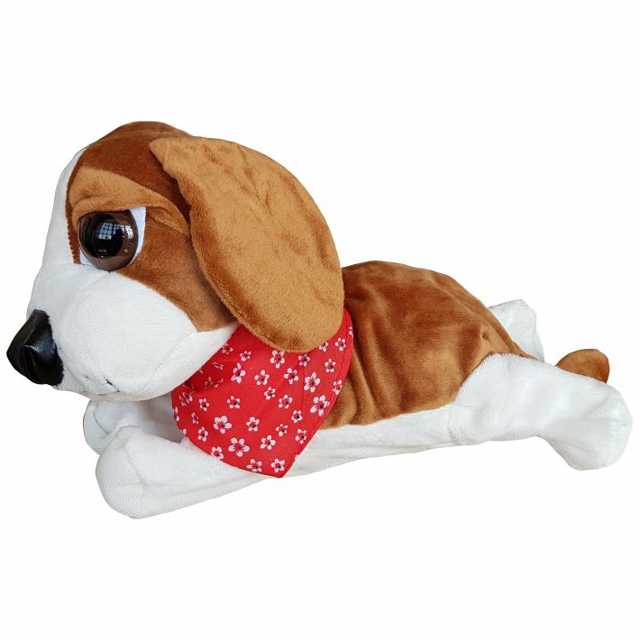 Perro robot, sensor de sonido, sensor de tacto, ladra, camina, acostado, saluda, movimientos aleatorios, Sabueso