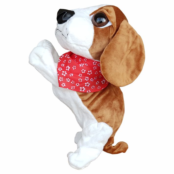 Perro robot, sensor de sonido, sensor de tacto, ladra, camina, acostado, saluda, movimientos aleatorios, Sabueso