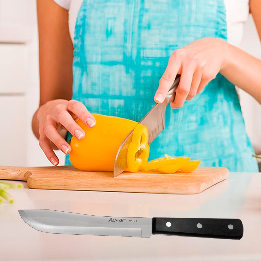 3 Cuchillos profesionales de 8 pulgadas de hoja. Color negro Serazu 19-40-8