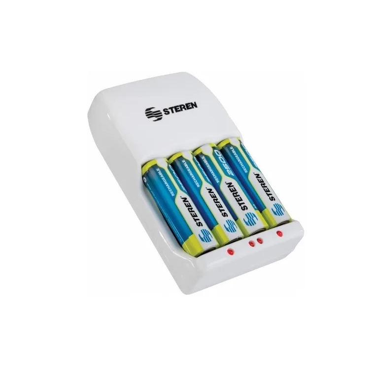 Cargador Rapido Baterias Pilas AA /AAA Steren Incluye 4 Pilas AA