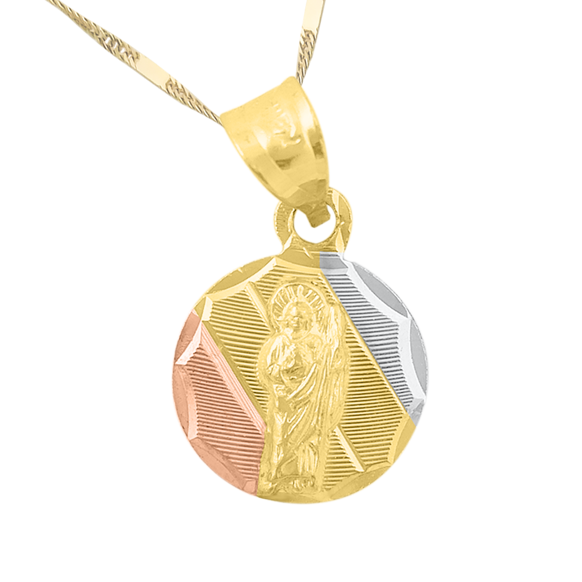 Medalla (Sin Cadena) Oro 18k Laminado #178 Forma Circular San Judas Tadeo Estilo Florentino Alto 1.6 cm Diámetro 1.1 cm