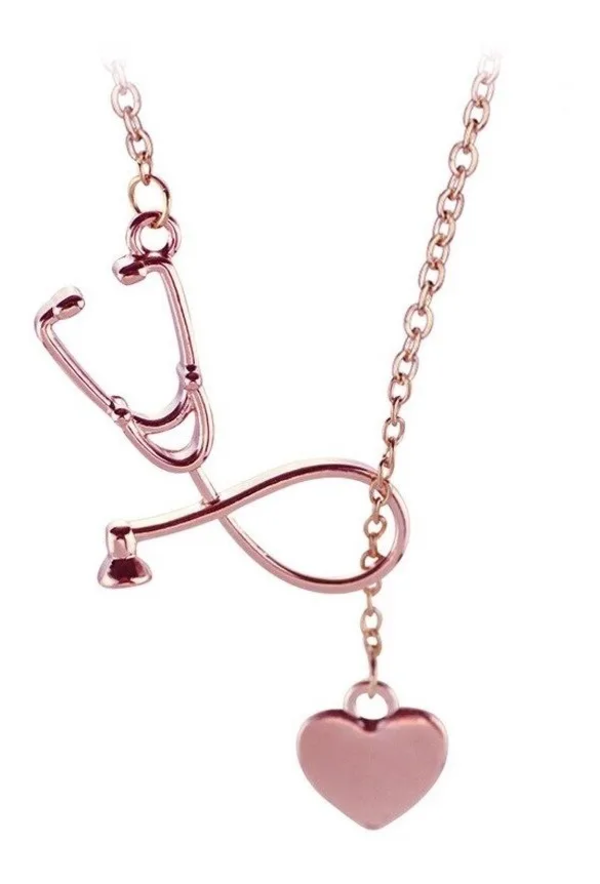 Collar Estetoscopio Médico Doctor Enfermera Acero Inoxidable Rosa Gold