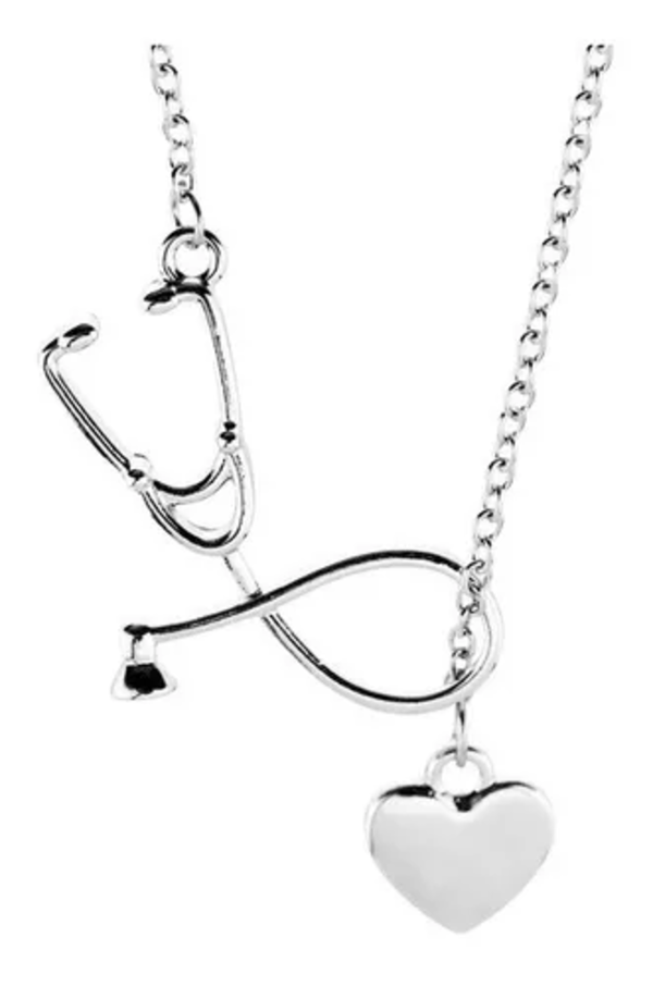 COLLAR ESTETOSCOPIO MÉDICO DOCTOR ENFERMERA ACERO INOXIDABLE PLATEADO