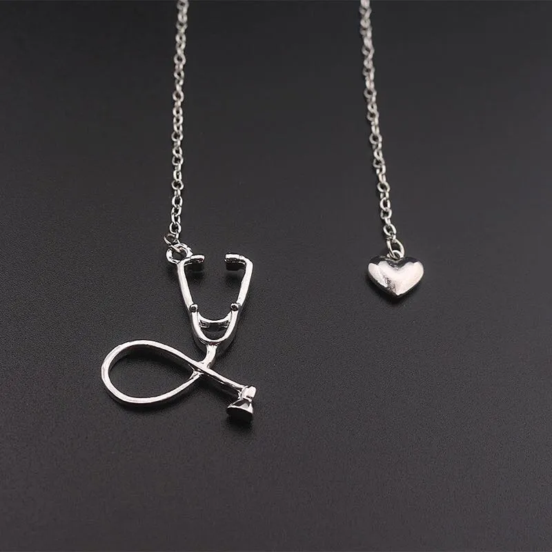 COLLAR ESTETOSCOPIO MÉDICO DOCTOR ENFERMERA ACERO INOXIDABLE PLATEADO