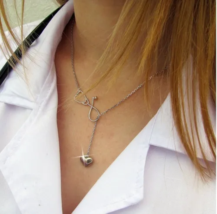 COLLAR ESTETOSCOPIO MÉDICO DOCTOR ENFERMERA ACERO INOXIDABLE PLATEADO