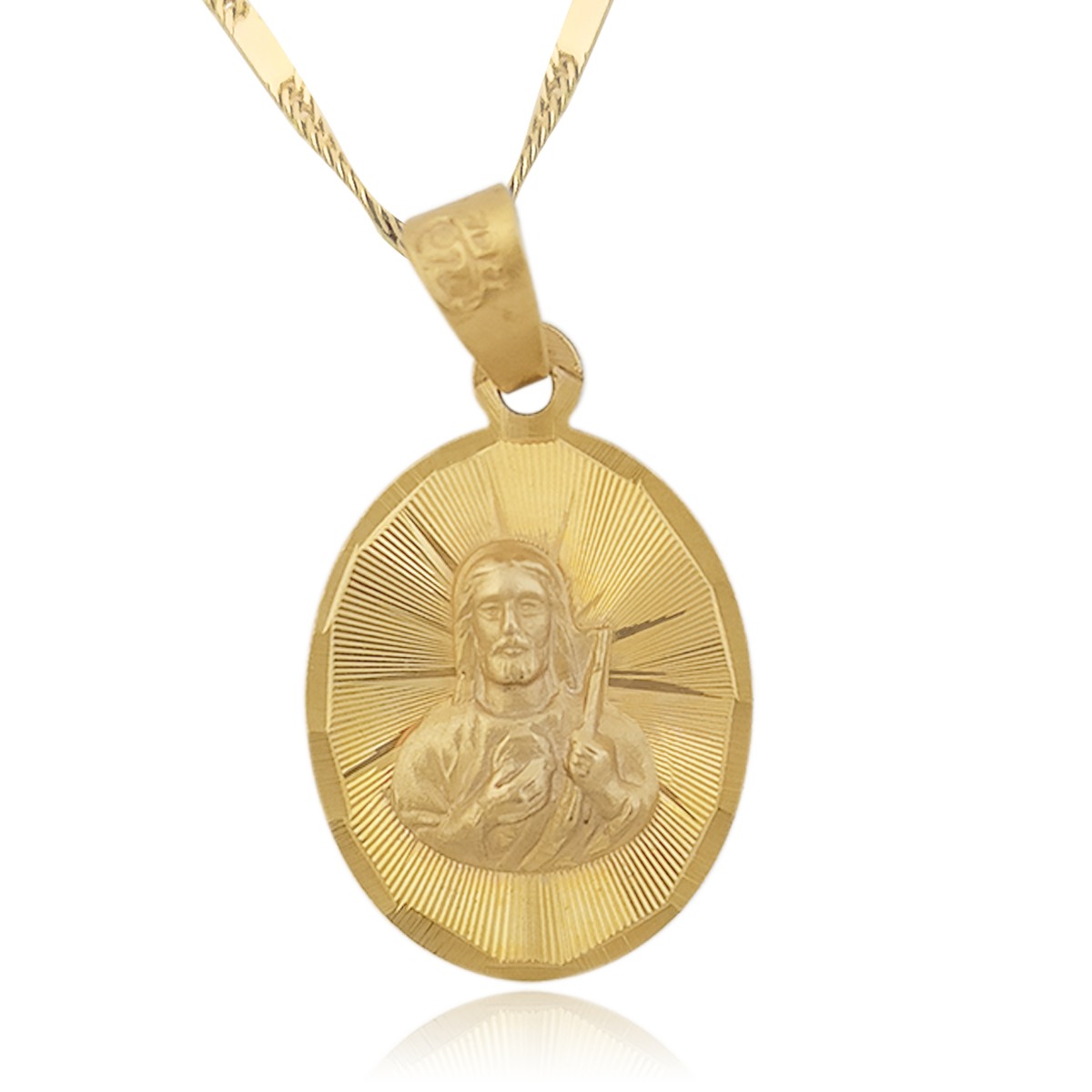 Medalla (Sin Cadena) Oro 18k Laminado #202 Forma Circular Sagrado Corazón de Jesús Alto 2.4 cm Diámetro 1.8 cm 