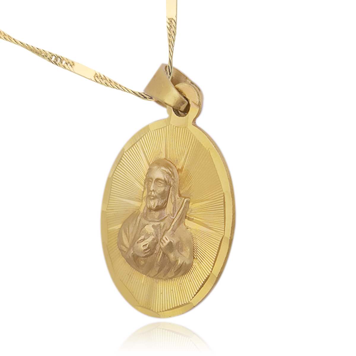 Medalla (Sin Cadena) Oro 18k Laminado #202 Forma Circular Sagrado Corazón de Jesús Alto 2.4 cm Diámetro 1.8 cm 