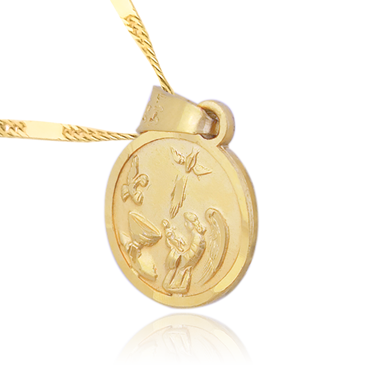 Medalla (Sin Cadena) Oro 18k Laminado #249 Forma Circular Ángel de la Guarda con el Espíritu Santo Alto 1.7 cm Diámetro 1.2 cm