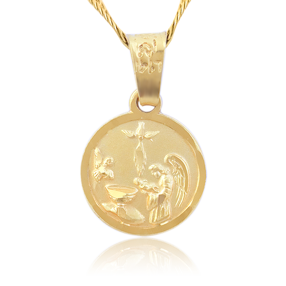 Medalla (Sin Cadena) Oro 18k Laminado #249 Forma Circular Ángel de la Guarda con el Espíritu Santo Alto 1.7 cm Diámetro 1.2 cm