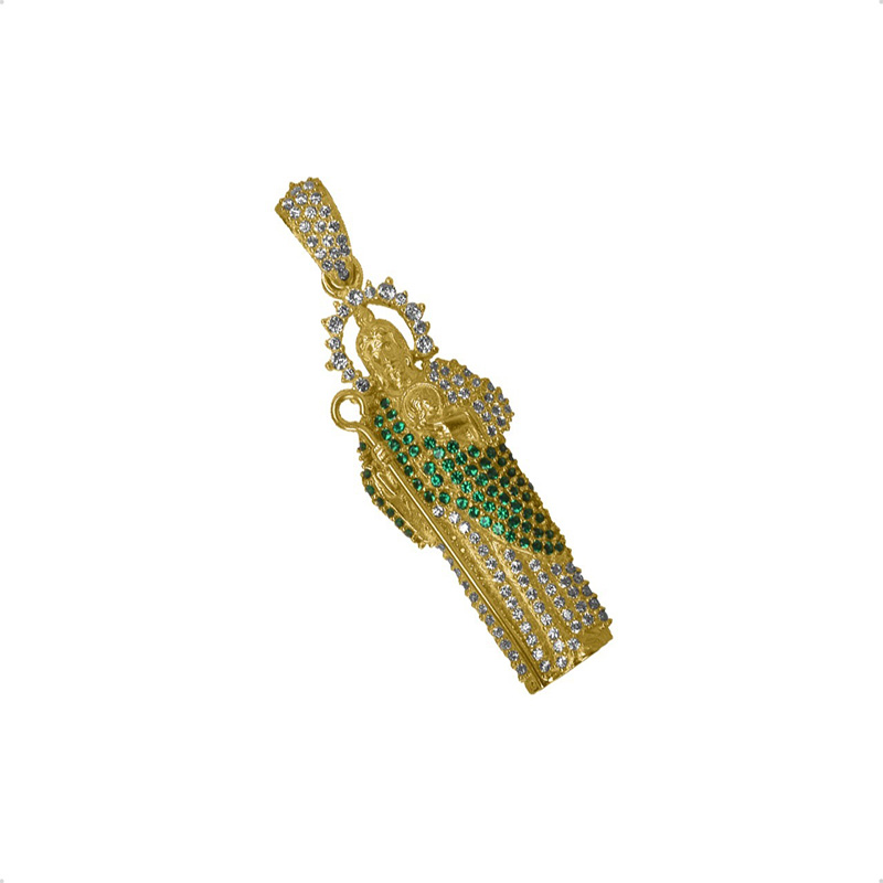Dije San Judas Tadeo VAROURO  Oro Sólido 10k | Manto Verde + Cadena.