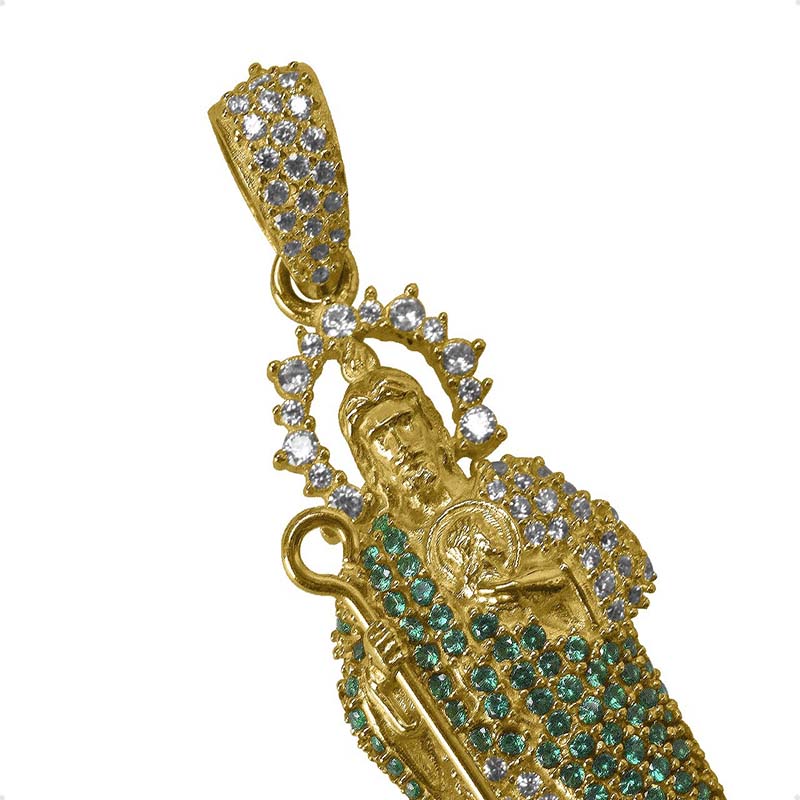 Dije San Judas Tadeo VAROURO  Oro Sólido 10k | Manto Verde + Cadena.