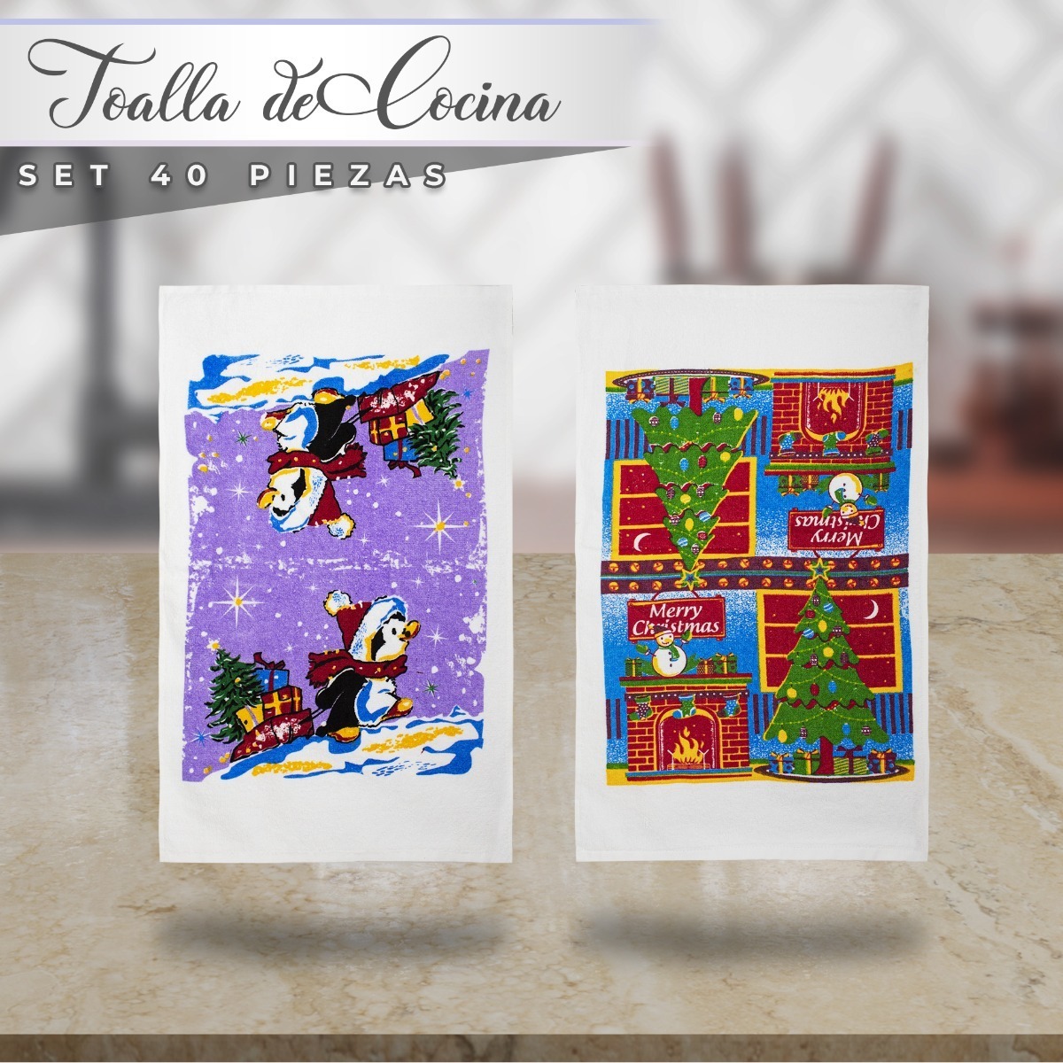 Set Toalla Secador Paño Cocina Navidad 40 Pzas Por Volumen