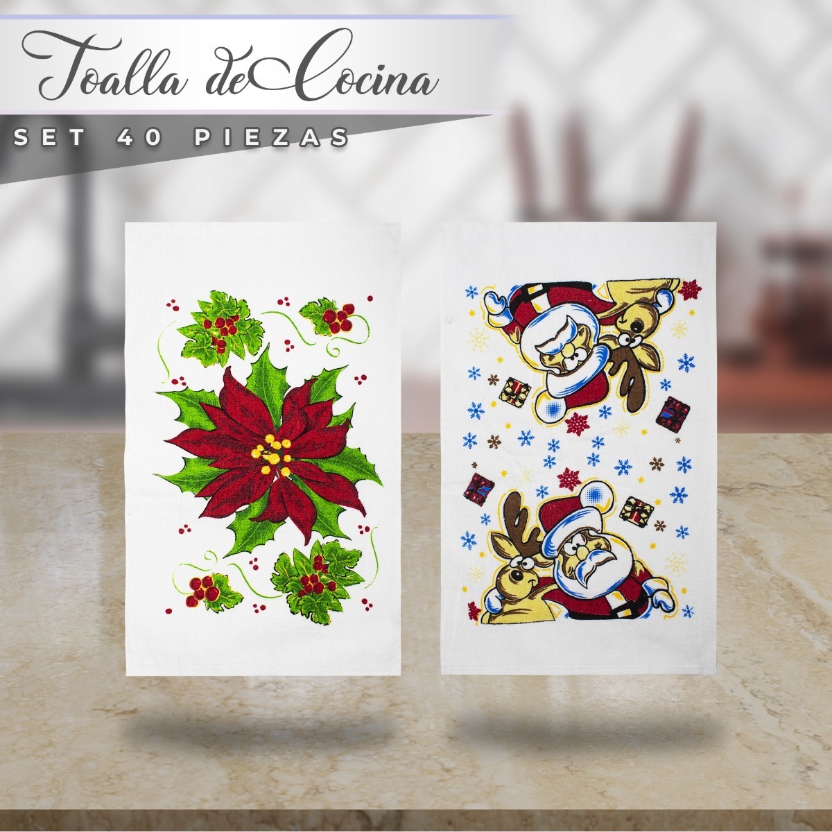 Set Toalla Secador Paño Cocina Navidad 40 Pzas Por Volumen