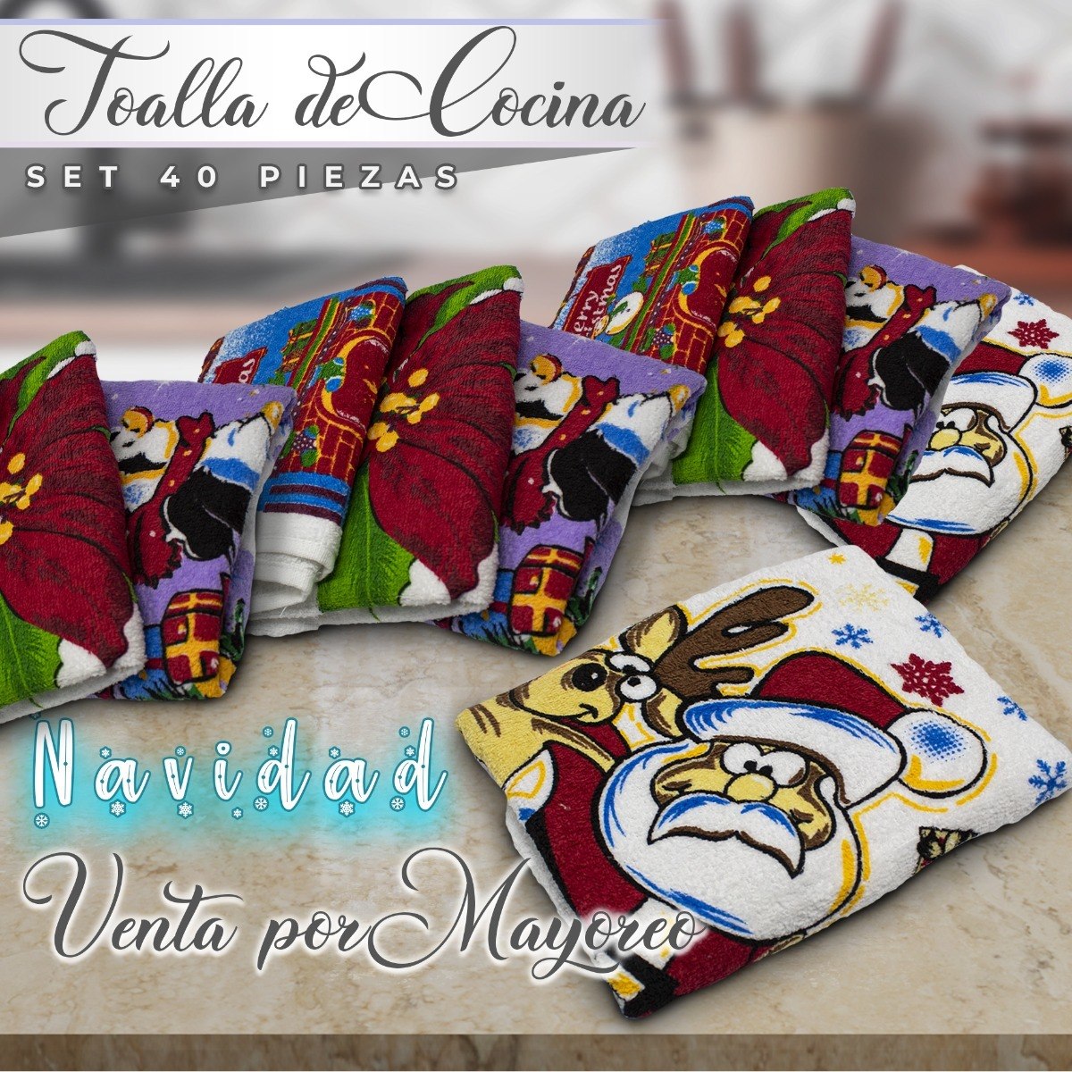 Set Toalla Secador Paño Cocina Navidad 40 Pzas Por Volumen