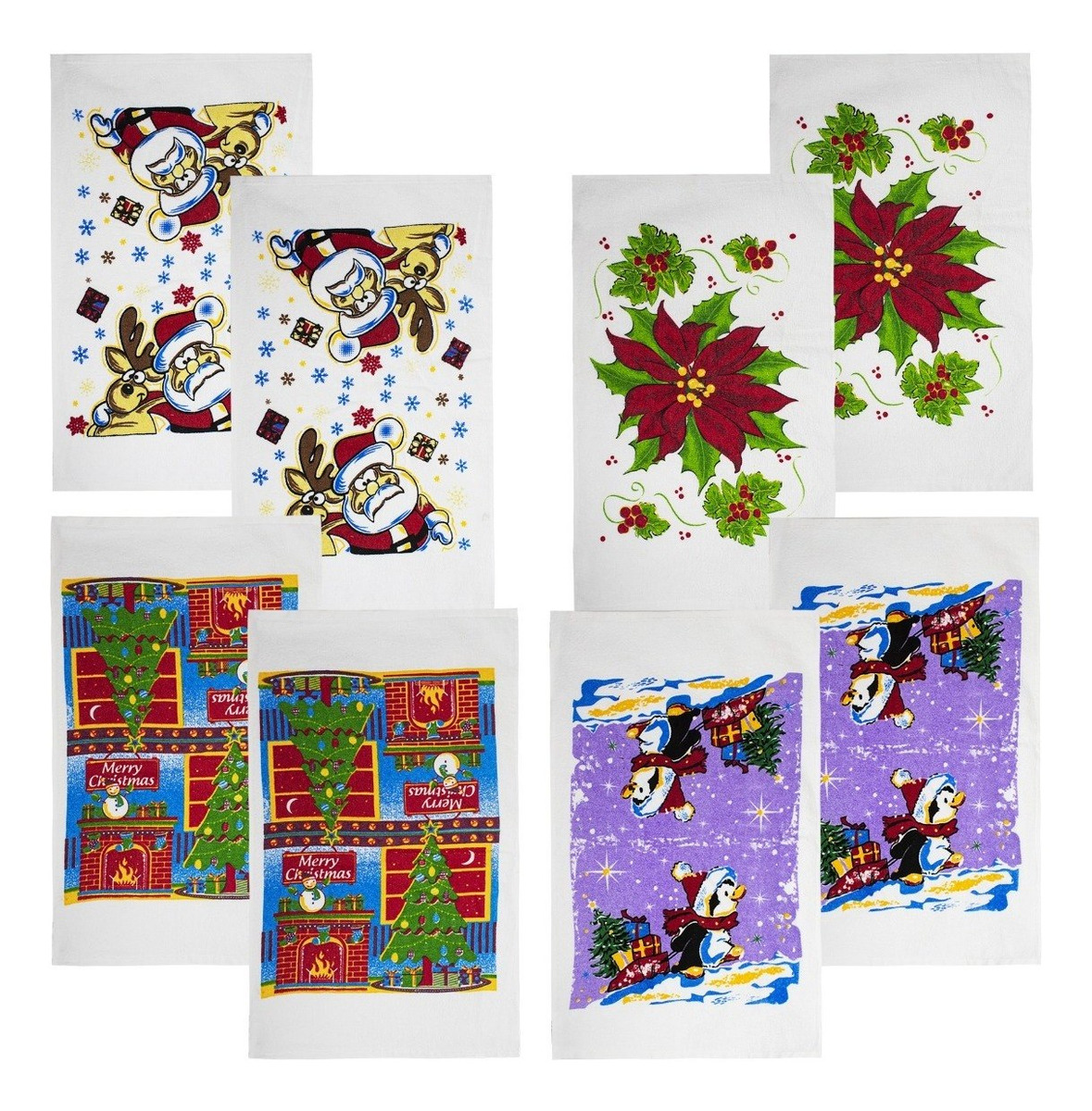 Set 8 Piezas Toalla Secador Paño Cocina Diseño Navidad Algodon