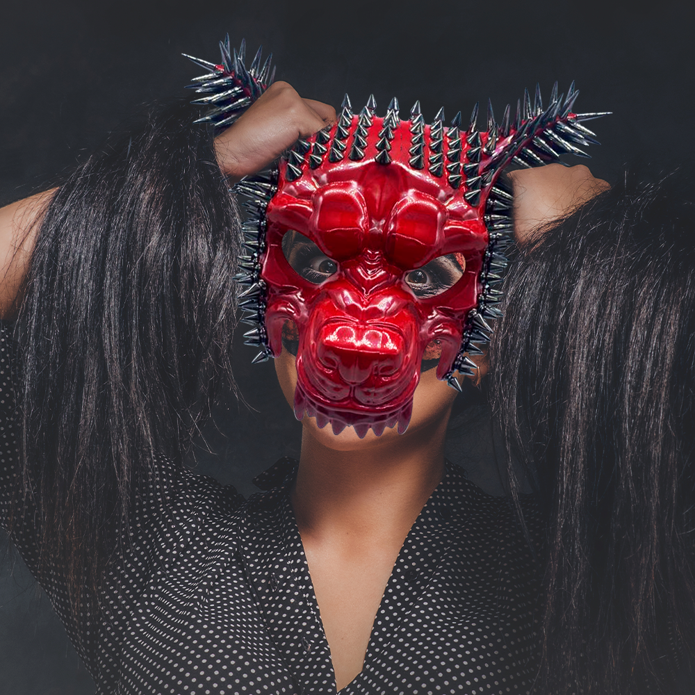 Máscara de Lobo Rojo Con Picos Disfraz De Halloween Antifaz