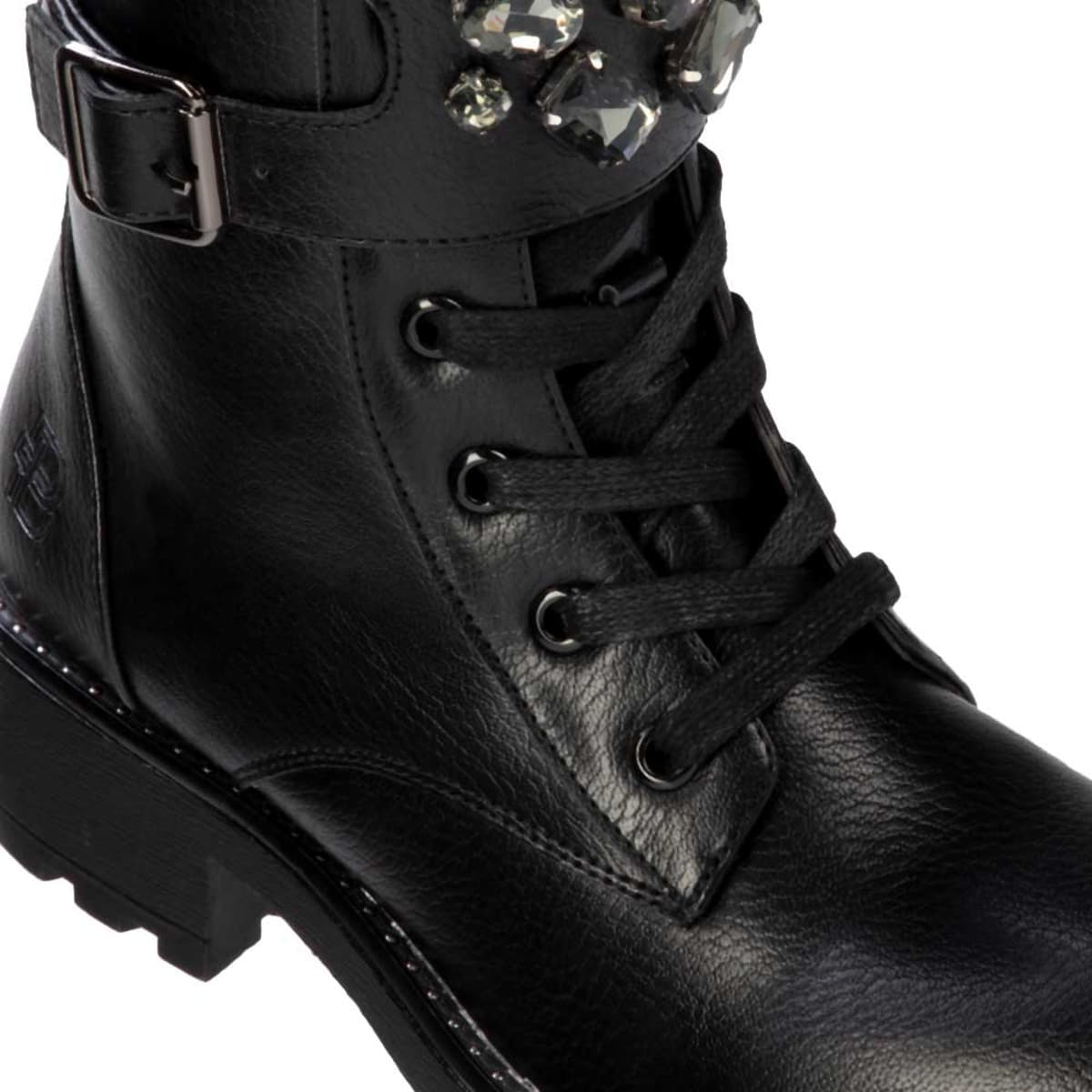 Par de botas militares para mujer marca Belinda Peregrin, con correas y detalles metálicos, mod. 993508