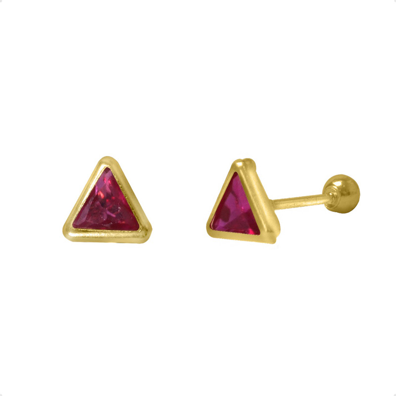 Aretes | Broqueles Triángulo Rojo VAROURO  Oro 10k | Piercing Amor.