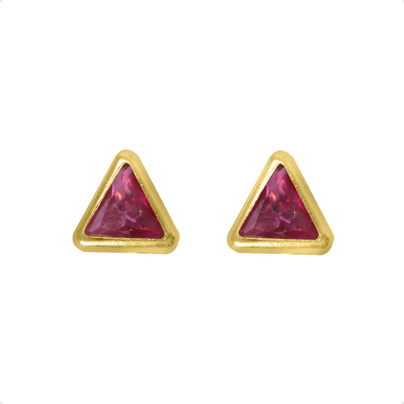 Aretes | Broqueles Triángulo Rojo VAROURO  Oro 10k | Piercing Amor.