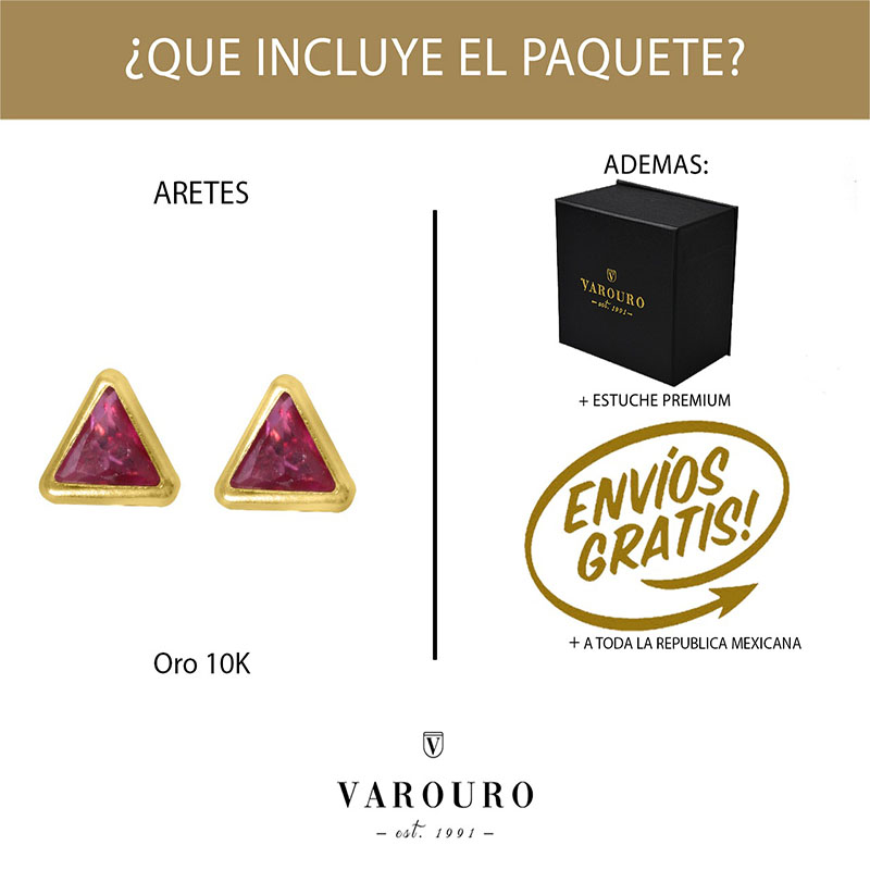 Aretes | Broqueles Triángulo Rojo VAROURO  Oro 10k | Piercing Amor.