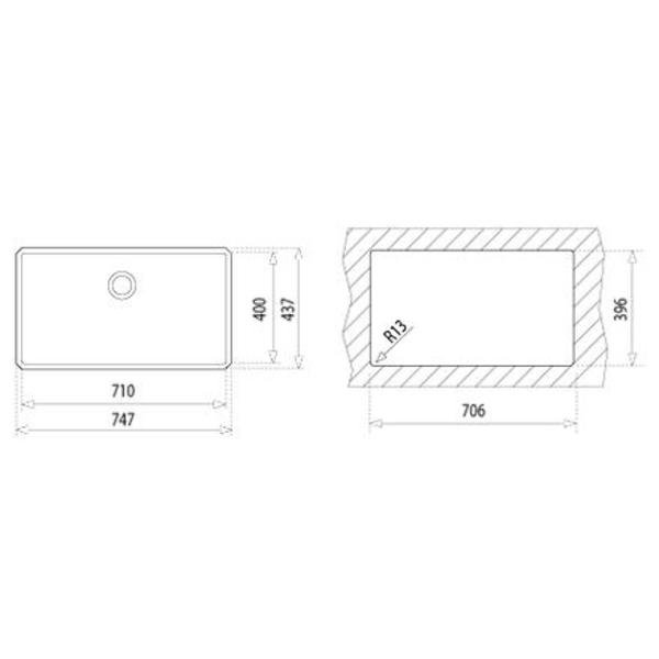 Tarja Submontar Teka BE LINEA RS15 71.40 de 75 cm (29") Una Tina Acero Inox.