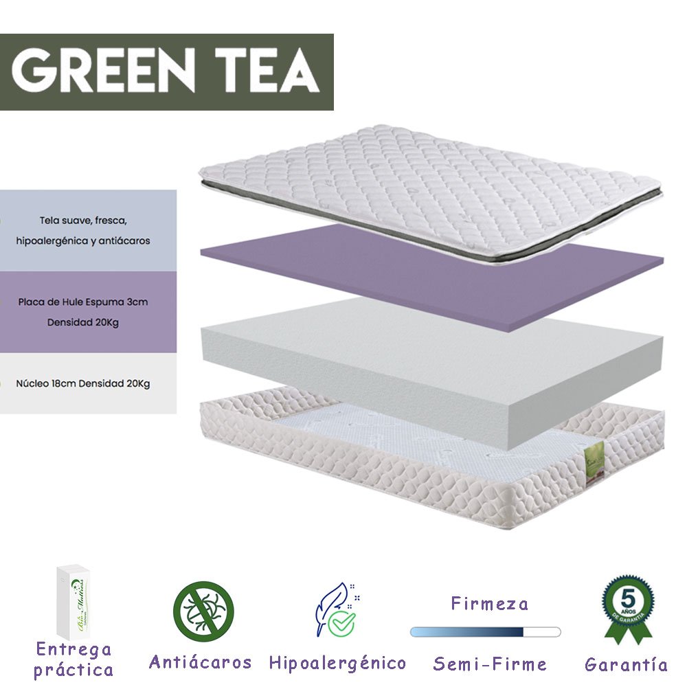 Bio Mattress Colchon King Size Green Tea Espuma De Alta Densidad Certificadas Por CertiPur
