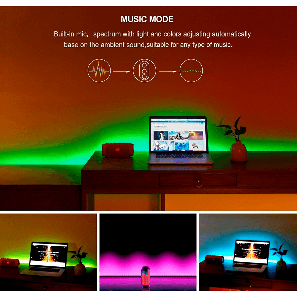 Tira Led Bluetooth 6.5 Ft/2m Luces Led Controlada Por App USB