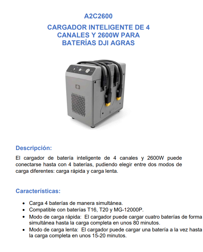 CARGADOR INTELIGENTE BATERIAS DJI AGRAS 2600W 4 CANALES