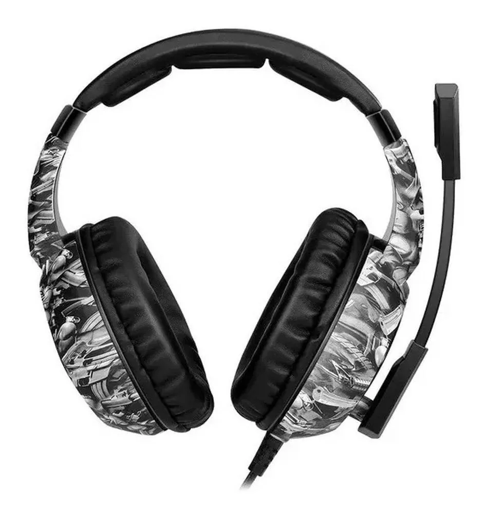 Audífonos gamer Onikuma K19 camuflaje gris con luz rgb LED Gris