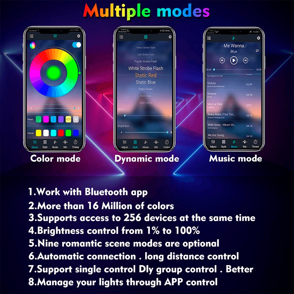 Tira De Luces Led Bluetooth Control 5050 Rgb 20m (2x10m) Controlable por APP