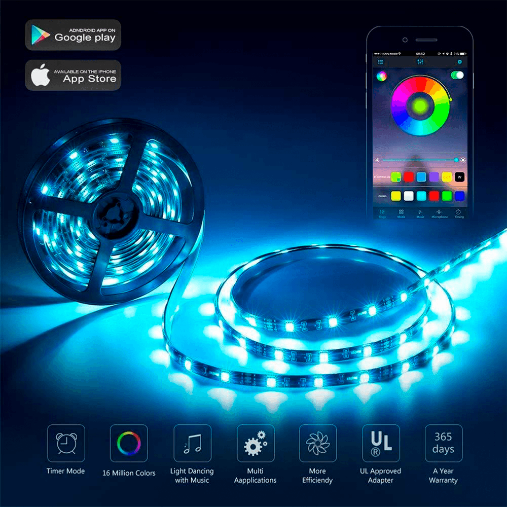 Tira De Luces Led Bluetooth Control 5050 Rgb 20m (2x10m) Controlable por APP