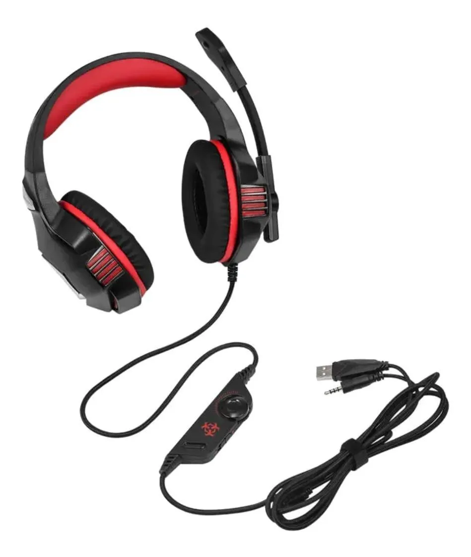Audífonos gamer Hunterspider V3 negro y rojo con luz LED