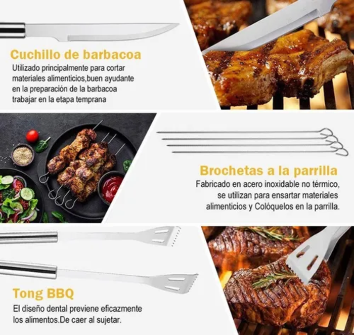 Kit De Parrilla Profesional De Acero Inoxidable 9 Piezas