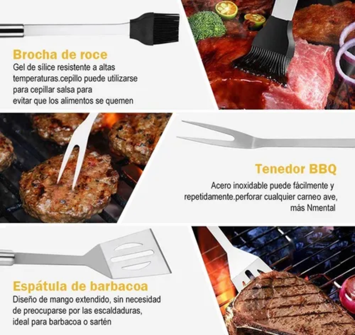 Kit De Parrilla Profesional De Acero Inoxidable 9 Piezas