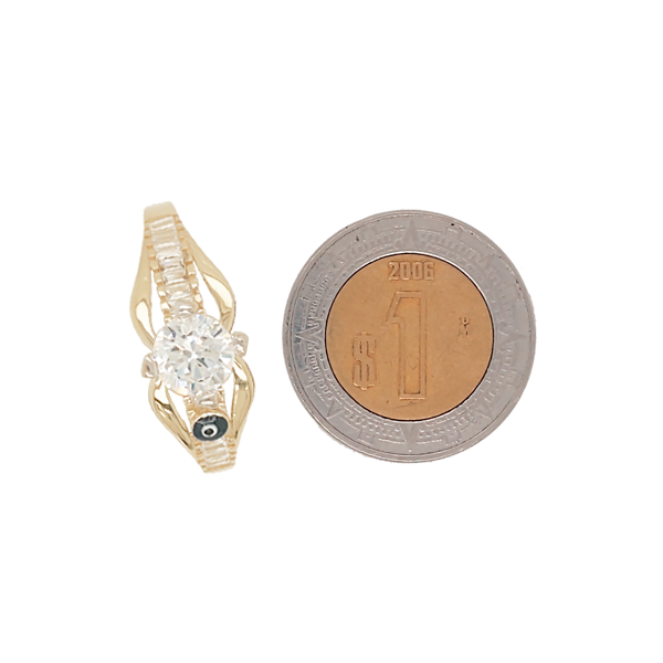 Anillo Solitario con Circonia Central  y Ojo Turco para Dama en Oro Amarillo de 14 K + Obsequio