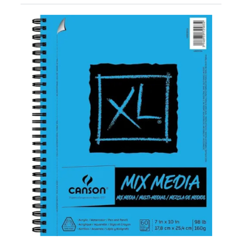 Cuaderno Papel Multitécnica XL Mix Media Canson, 60Hojas de 17.8cm x 25.4