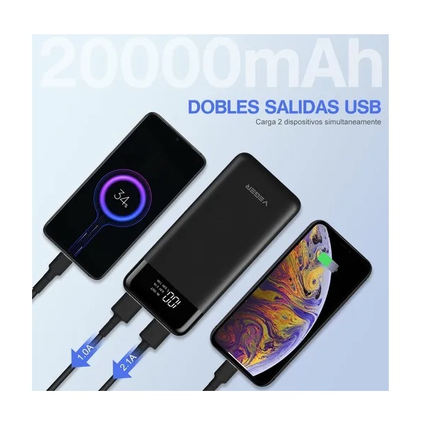 Power Bank 20000mah Carga Rápida Pila Cargador Portátil Lcd
