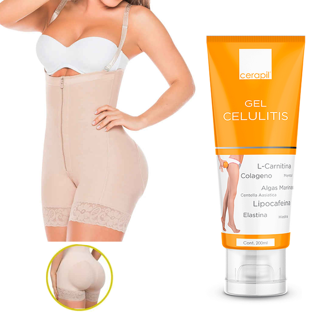 Fajas Colombianas Powernet Levanta Glúteos Reductora Strapless Short Control de Abdomen + Gel Anticelulitis