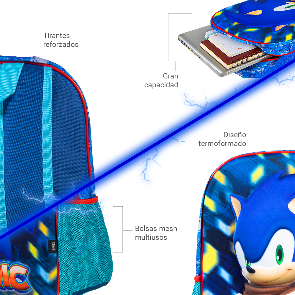 Mochila Escolar Sonic 14" Pulgadas Diseño 3d Speed Run