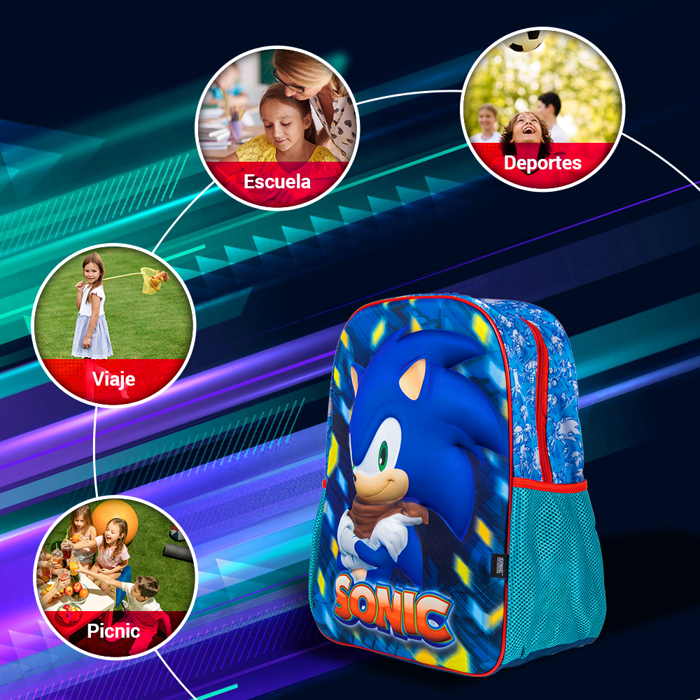 Mochila Escolar Sonic 14" Pulgadas Diseño 3d Speed Run
