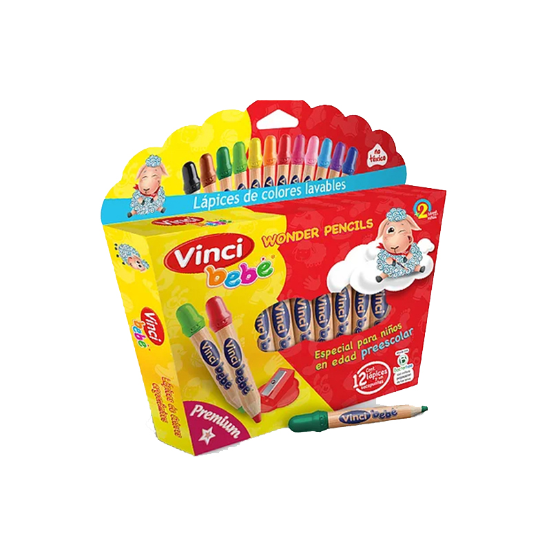 Lápices de Colores Lavables Vinci Bebé 12 Lápices y Un sacapuntas